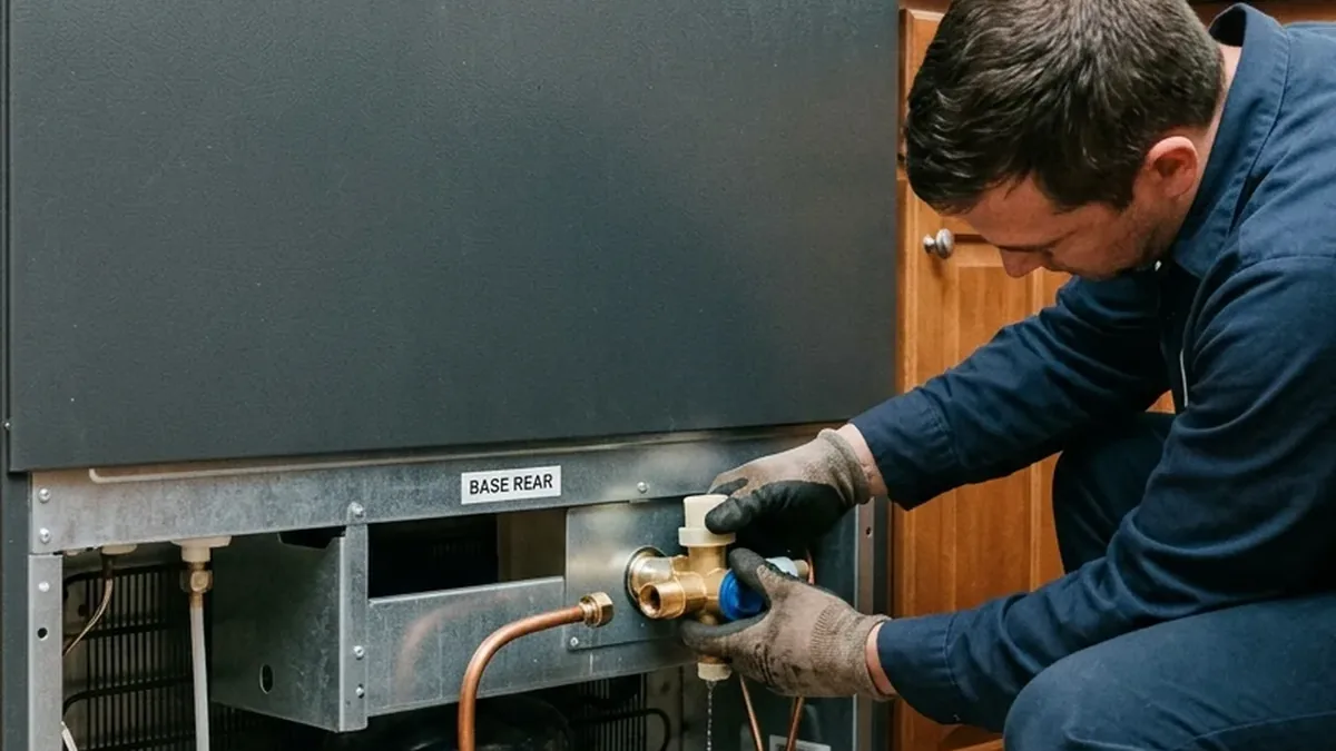 Technician replacing a water valve in a Sub-Zero ice maker